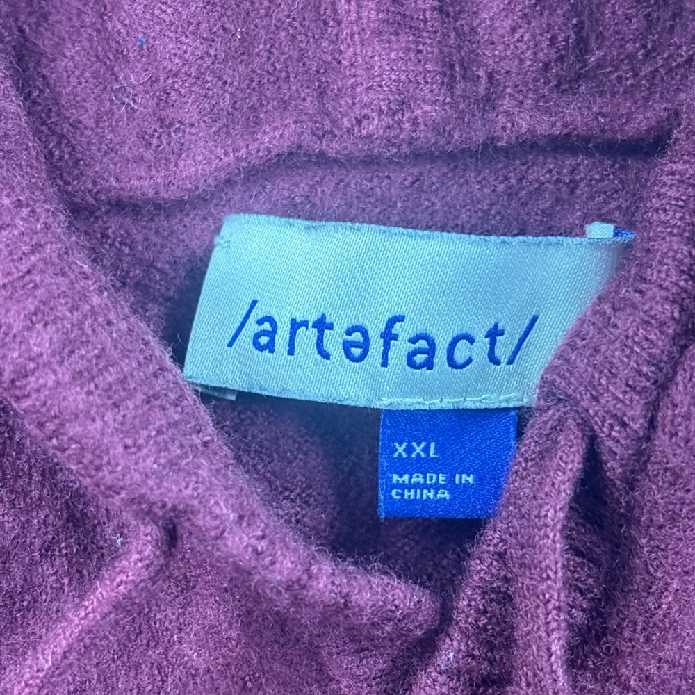 Artefact Hoodie XXL Burgundy 100% Merino Wool Knit Pullover Men's - Picture 2 of 6